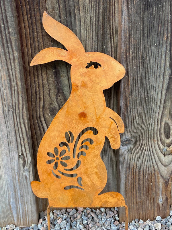 Edelrost Hase "Ornament" zum Stecken